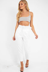 Silver Knitted One Shoulder Crop Top - Houda