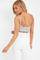 Silver Knitted One Shoulder Crop Top - Houda
