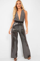 Silver Black Plunge Cross Back Bodysuit - Jolina