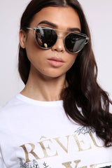 Silver Metal Frame Aviator Sunglasses - Nell