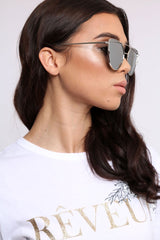 Silver Metal Frame Aviator Sunglasses - Nell
