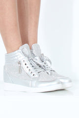 Silver Sparkly High Top Trainers - Cassey