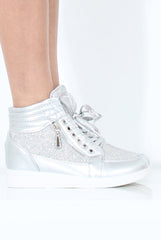 Silver Sparkly High Top Trainers - Cassey