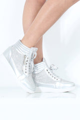 Silver Sparkly High Top Trainers - Cassey