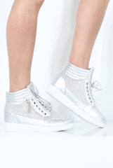 Silver Sparkly High Top Trainers - Cassey