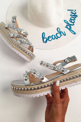 Silver Studded Espadrille Sandals - Delara