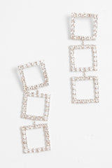 Silver Square Drop Diamante Embellished Earrings - Euna