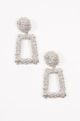 Silver Textured Rectangle Drop Earrings - Kamrin