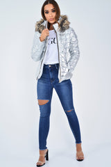 Silver Wet Look Puffer Coat - Soph