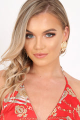 Gold Lion Head Diamante Hoop Earrings - Simba