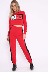 Red And Black USA Side Stripe Tracksuit - Simmy