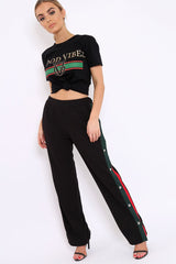Black Popper Tailored Trousers with Red and Khaki Stripe - Simona