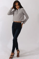 Grey Contrast Piping Cropped Shirt - Simone