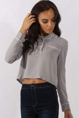 Grey Contrast Piping Cropped Shirt - Simone