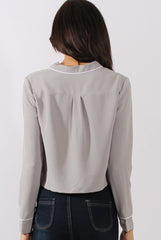 Grey Contrast Piping Cropped Shirt - Simone
