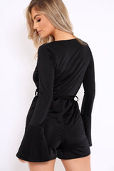 Black Slinky Wrap Front Playsuit - Sindy