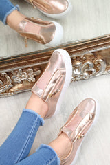 Rose Gold Shiny Double Zip Front Slide On Trainers - Sisley