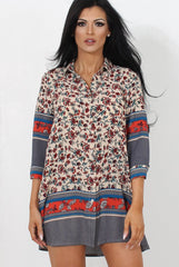 Sissi Beige Floral Shirt Dress