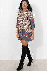 Sissi Beige Floral Shirt Dress