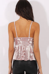Mauve Crushed Velvet Peplum Hem Top - Sissi