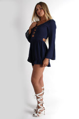 Sissy Navy Tie Front Frill Bottom Playsuit