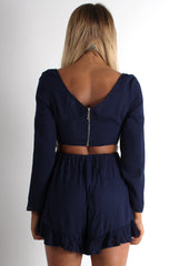 Sissy Navy Tie Front Frill Bottom Playsuit