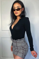 Tartan Hound-Tooth Ruffle Hem Mini Skirt - Abagail