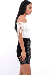 Black Suedette Skirt with Embroidered Detailing - Marie