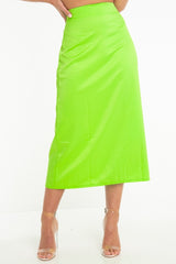 Neon Green Satin Floaty Midi Skirt - Serafina