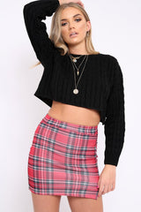 Red Check Side Split Skirt - Zelle