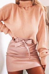 Pink Rib Knit Roll Neck Jumper - Brinna