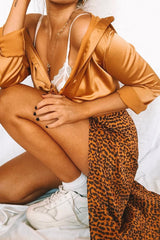 Brown Mustard Leopard Print Wrap Skirt - Elloise