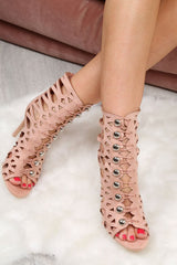 Pink Looped Corset Peep Toe Heels - Sky