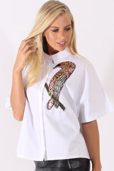 White Oversized Sequin Badge Batwing Shirt - Skye