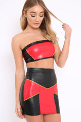 Red Black and Mustard PU Co-ord Set - Skye