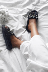 Black Embellished Frill Sliders - Kristan