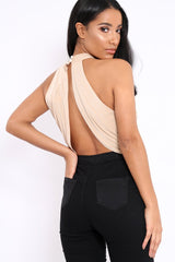 Nude Slinky Halterneck Wrap Top - Giovanna