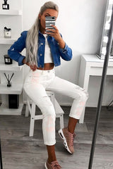 White Pink Graffiti Slogan Print Mom Jeans - Rosy