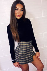 Brown Check Gold Buttoned Skort - Lawrence