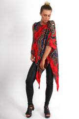 Elsie Red Paisley Asymmetric Top