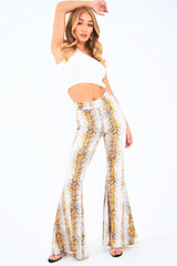 Yellow Snake Print High Waisted Flared Trousers - Kamryn