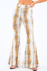 Yellow Snake Print High Waisted Flared Trousers - Kamryn