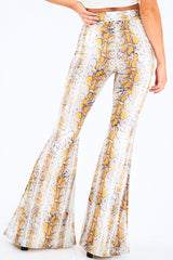 Yellow Snake Print High Waisted Flared Trousers - Kamryn