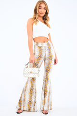 Yellow Snake Print High Waisted Flared Trousers - Kamryn