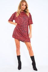 Red Leopard Print Oversized Shift Dress - Dayle