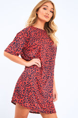 Red Leopard Print Oversized Shift Dress - Dayle