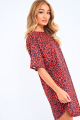 Red Leopard Print Oversized Shift Dress - Dayle