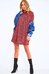 Red Leopard Print Oversized Shift Dress - Dayle