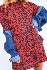 Red Leopard Print Oversized Shift Dress - Dayle