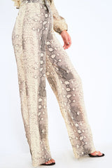 Beige Snake Wide Leg Trousers - Finley